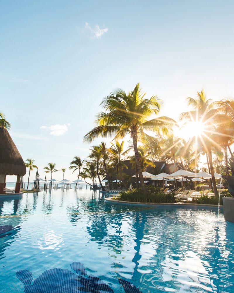 Swimming pool among palm trees on a tropical island